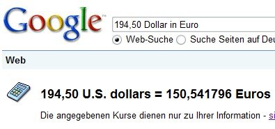 Mit Google Währungen umrechnen