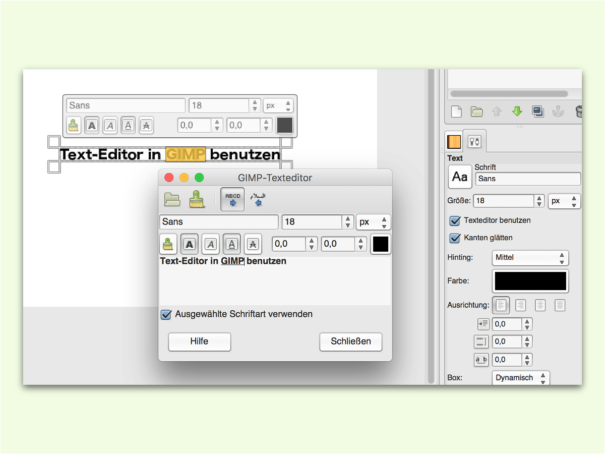 GIMP: Text-Editor zum Einfügen von Text-Ebenen verwenden