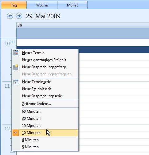 Microsoft Outlook: Feinere Zeiteinteilungen im Kalender