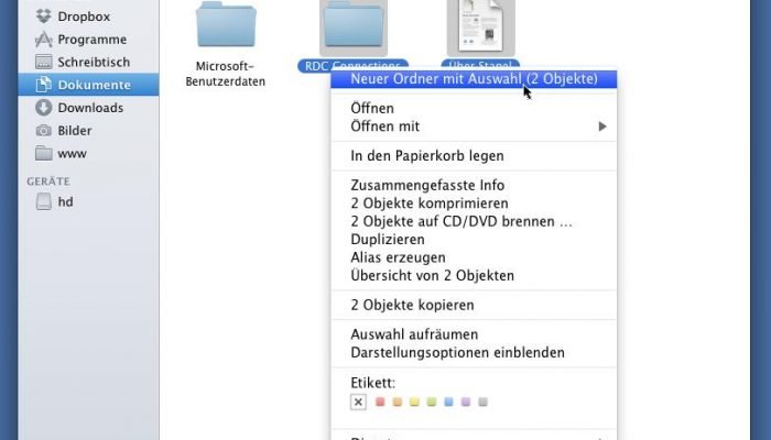 Mac OS X Lion: Neuer Ordner mit Auswahl