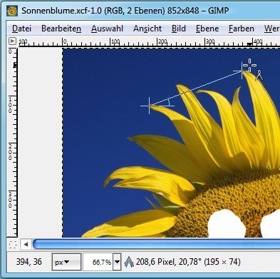 Abstand zwischen zwei Bild-Punkten messen mit GIMP