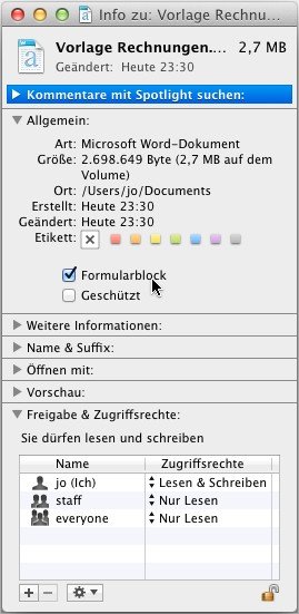 Mac OS X: Datei als Vorlage einrichten mit dem Formular-Block