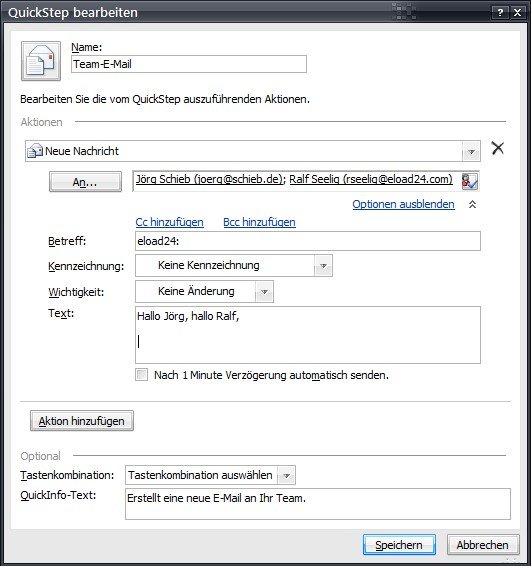 Outlook 2010: E-Mail-Empfänger vordefinieren