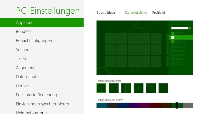 Startbildschirm in Windows 8: Farbschema anpassen