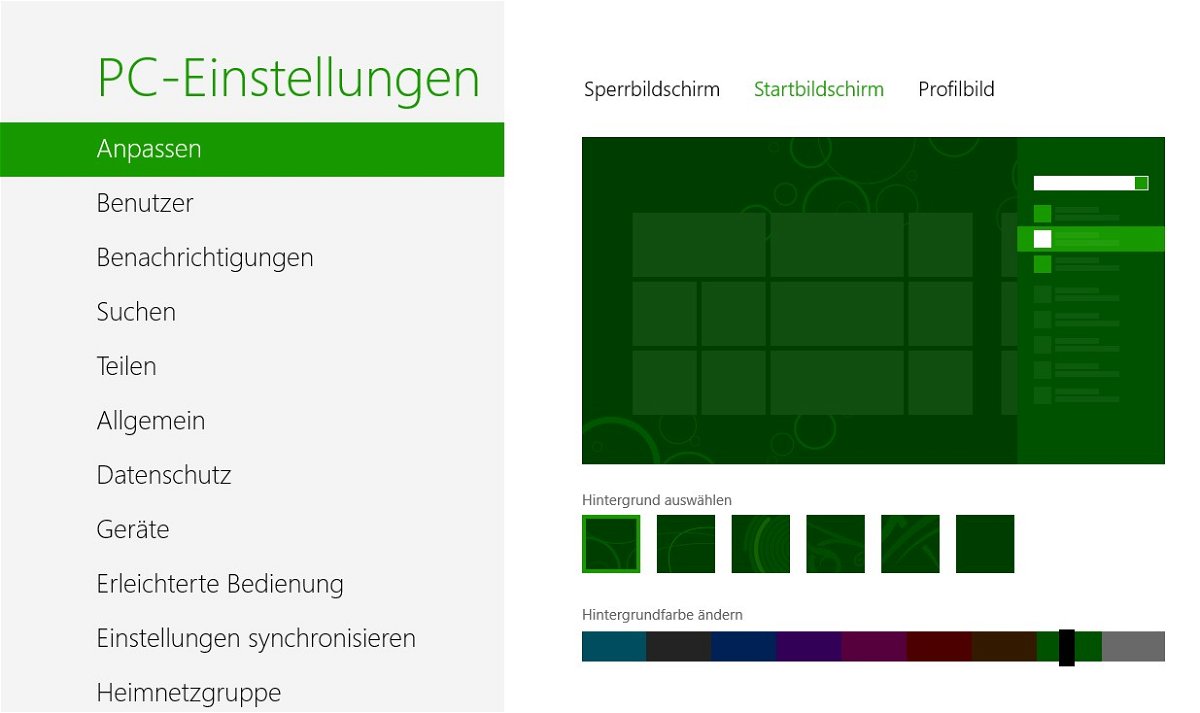 Windows 8: Farbe des Start-Bild-Schirms ändern