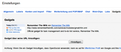 , Remember The Milk-Termine direkt in Gmail anzeigen