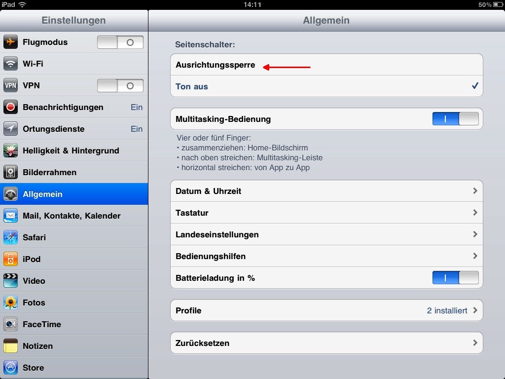 iPad: Rotations-Sperre einschalten