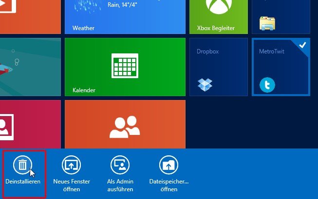 Windows 8: Programme und Apps de-installieren