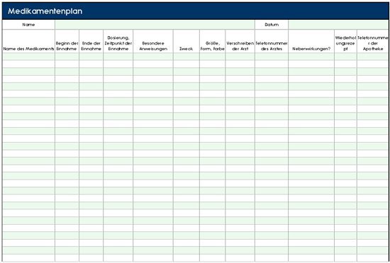 Medikamenten-Plan ausdrucken mithilfe einer Excel-Tabelle als Vorlage