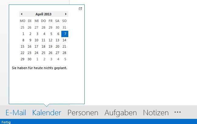 Outlook 2013: Schnell auf Kalender, Aufgaben oder Personen zugreifen