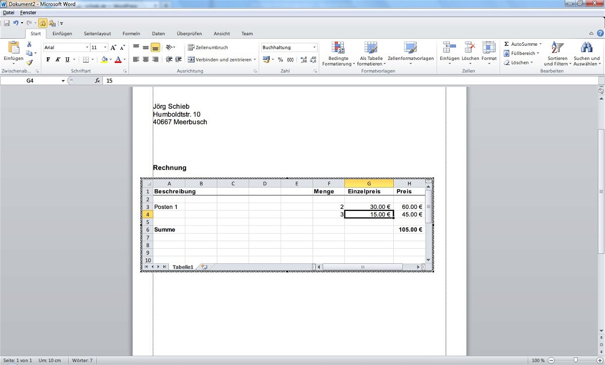 So betten Sie eine Excel-Tabelle in ein Word-Dokument ein