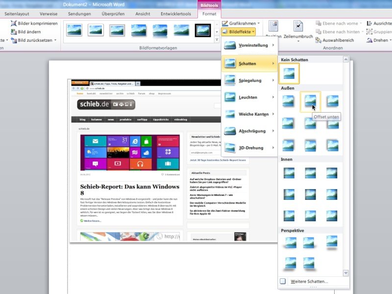 Office 2010: Screen-Shots mit Effekten versehen