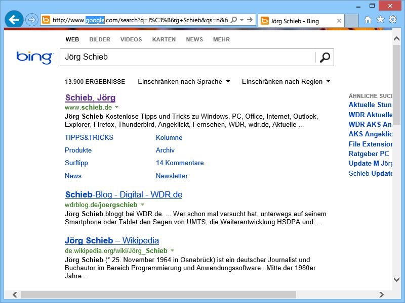 Schnell von Bing-Such-Ergebnissen zu Google umschalten – oder umgekehrt
