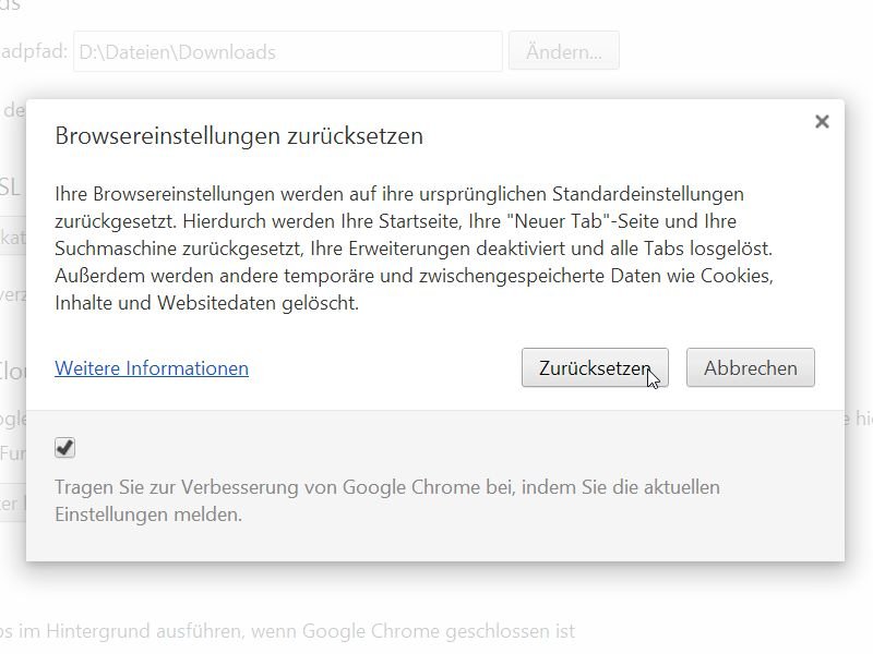Chrome-Einstellungen zurücksetzen, ohne Browser neu zu installieren