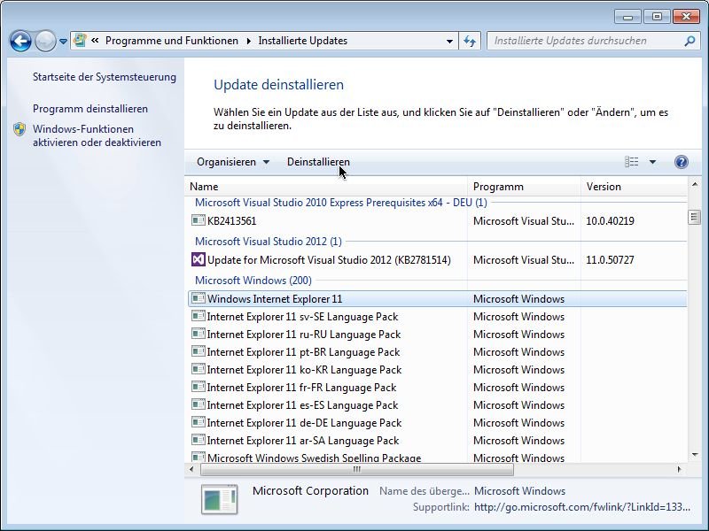 So entfernen Sie die Vorschau-Version von Internet Explorer 11 in Windows 7