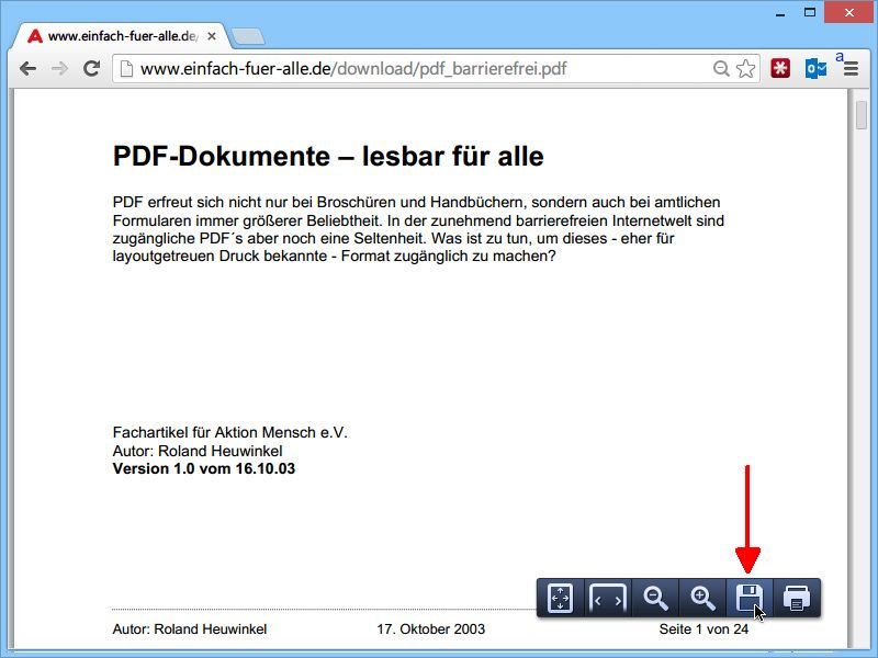 Im Browser angezeigte PDF-Dateien herunter laden und speichern