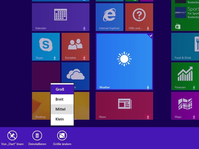 Windows 8.1: Grösse von Kacheln auf der Start-Seite anpassen