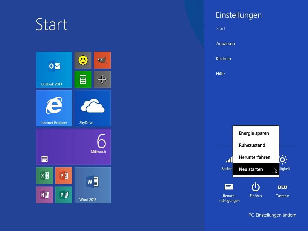 Windows 8.1: Erweiterte Start-Optionen ohne Neustart anzeigen