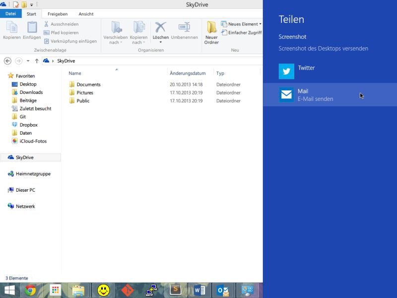 Screen-Shot des Desktops per eMail senden in Windows 8.1