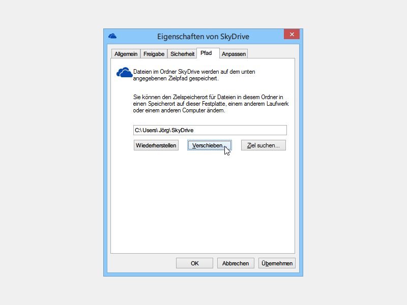 Windows 8.1: So verschieben Sie den SkyDrive-Ordner