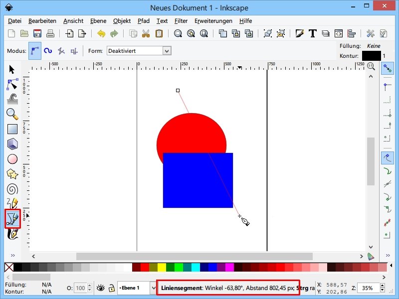Im Grafik-Programm Inkscape Entfernungen und Winkel messen