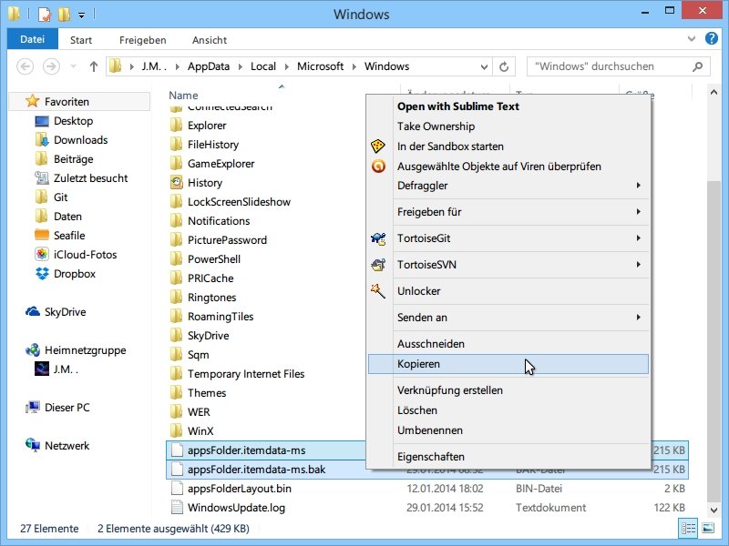 Layout der Windows-8.1-Startseite sichern und wieder herstellen