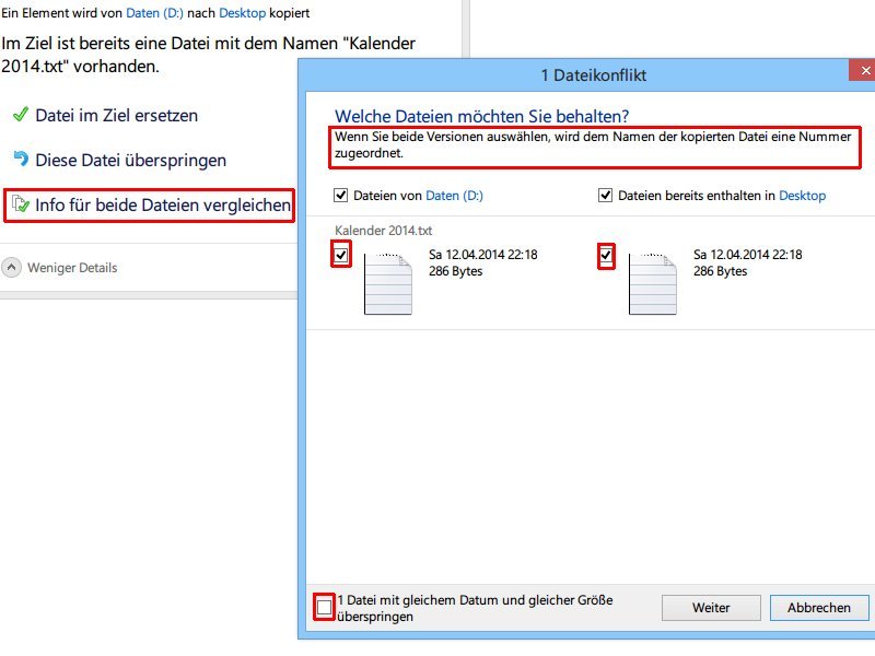 Windows 8.1: Beim Kopieren beide Dateien behalten
