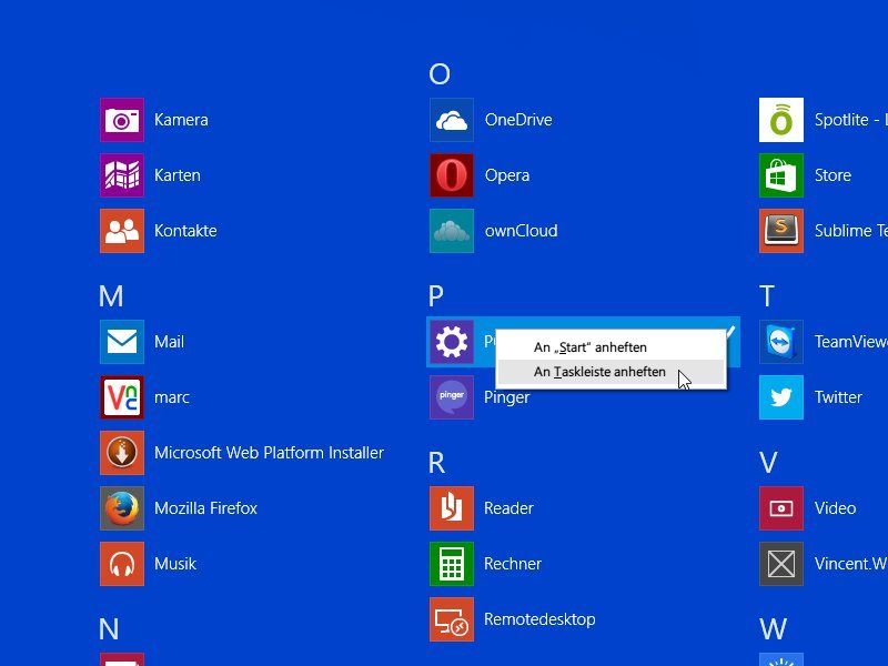 Windows 8.1: PC-Einstellungen an die Task-Leiste anheften