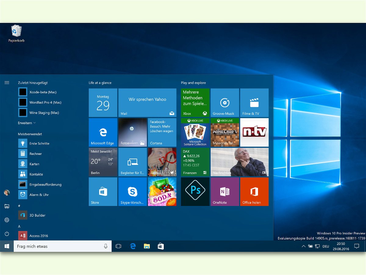 Windows 10: Layout des Start-Menüs für alle Konten synchronisieren