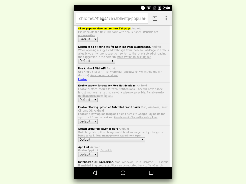 Neuer-Tab-Vorschläge in Chrome für Android abstellen