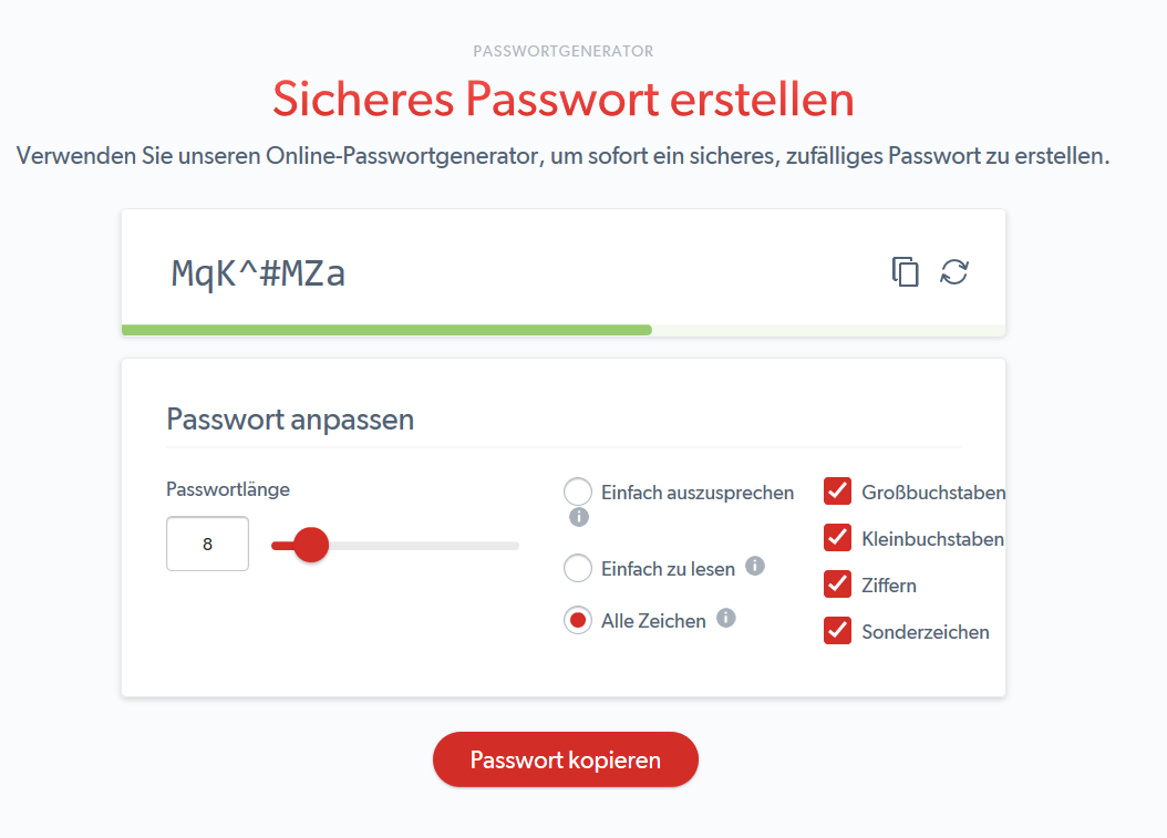 Verwenden eines Passwortgenerators