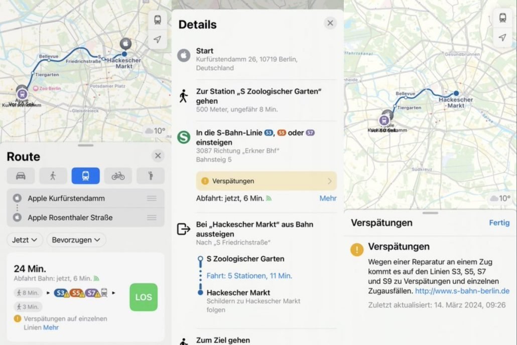 Apple führt Echtzeit-Infos des ÖPNV in Berlin ein