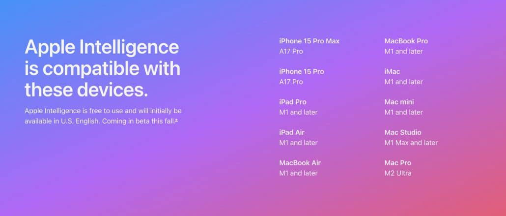 Apple Intelligence ist mit den meisten meisten neueren Geräten kompatibel