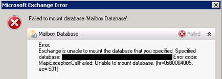 failing to mount exchange database